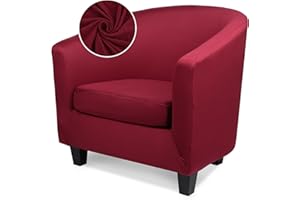 Treaful Club Chair Slipcover 2 Piece, Arm Chair Slipcover with Chair Cushion Cover, Soft Stretch Tub Barrel Chair Couch Slipcover Removable Furniture Protector for Living Room Office Hotel