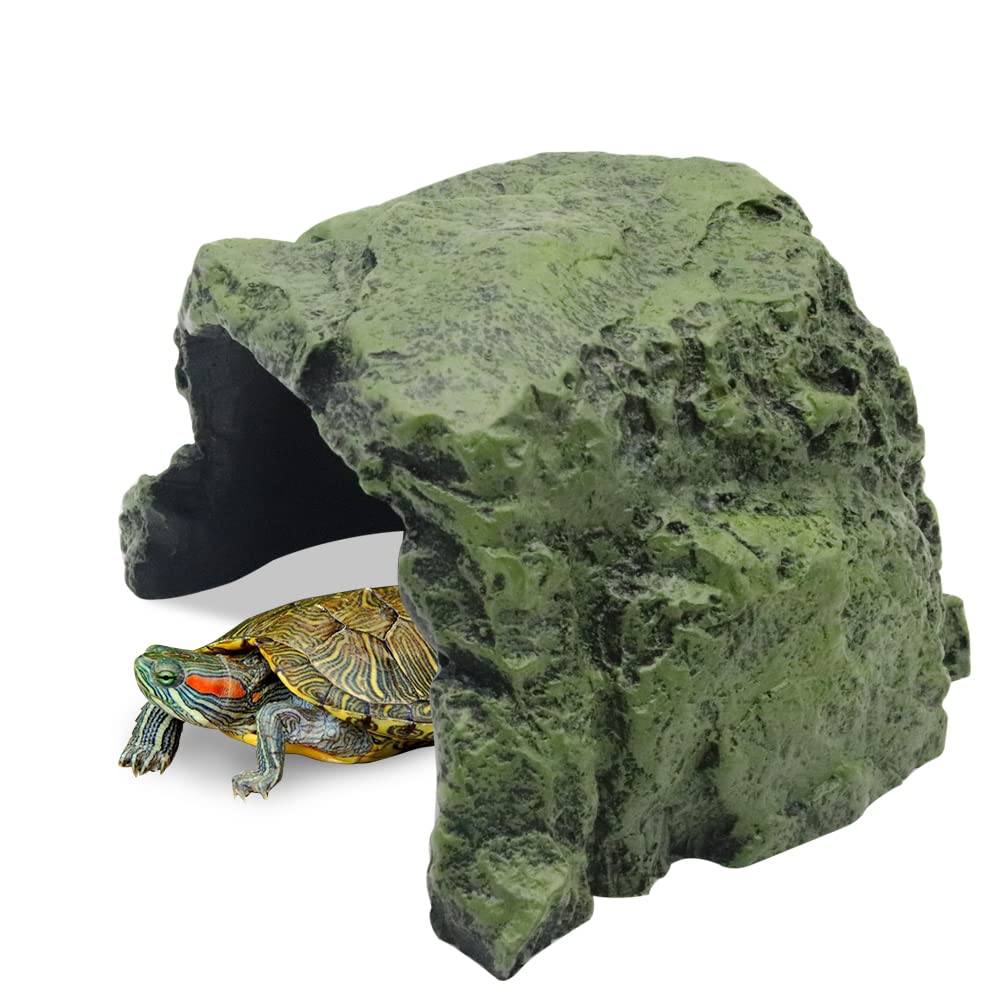 Reptile Hideout,Reptile Rock Hide Cave Simulation Resin Escaping Hidden Habitat Decoration for Turtle Bearded Dragon Lizards Fish Tank