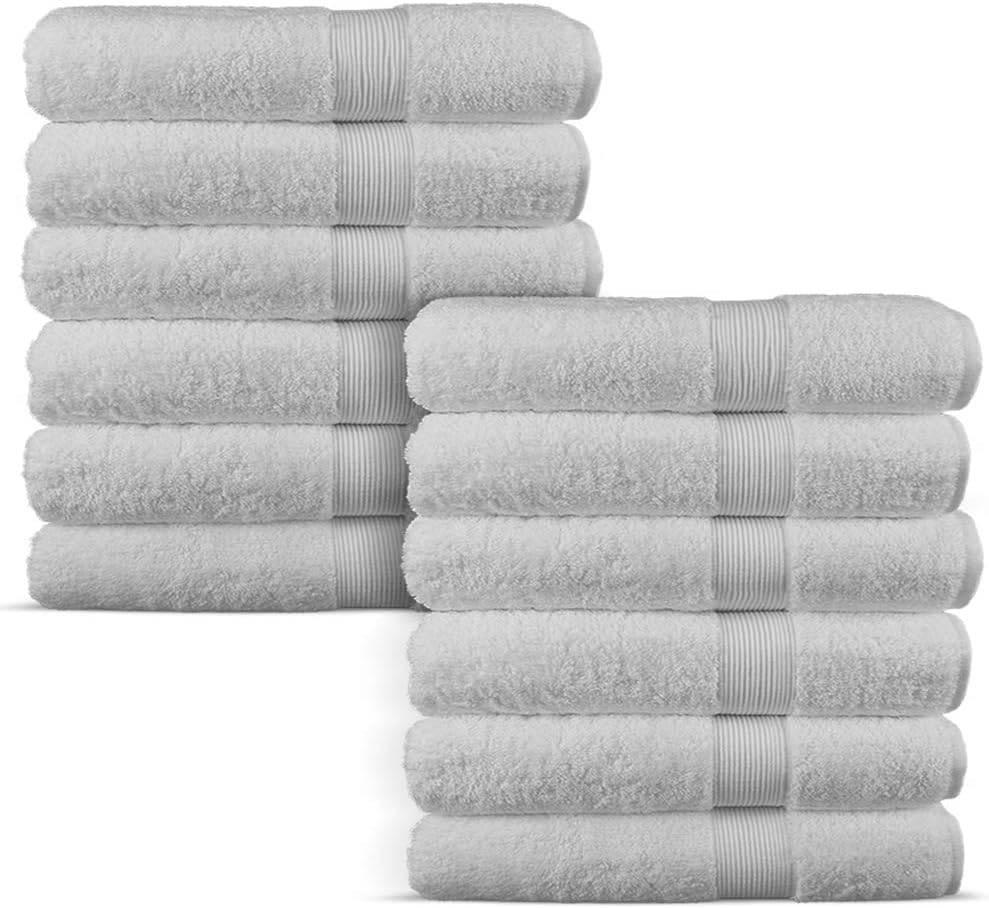 Premium Turkish Cotton Wide Lined Border Eco-Friendly and Long Stable Washcloth (Plum, Set of 12): Home & Kitchen