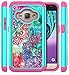Galaxy J1 2016 Case, Galaxy Express 3 Case, Style4U Flower Studded Rhinestone Crystal Bling Hybrid Armor Case for Galaxy J1 2016/Galaxy Express 3/Galaxy Amp 2/Galaxy Luna with 1 Stylus [Teal/Hot Pink]