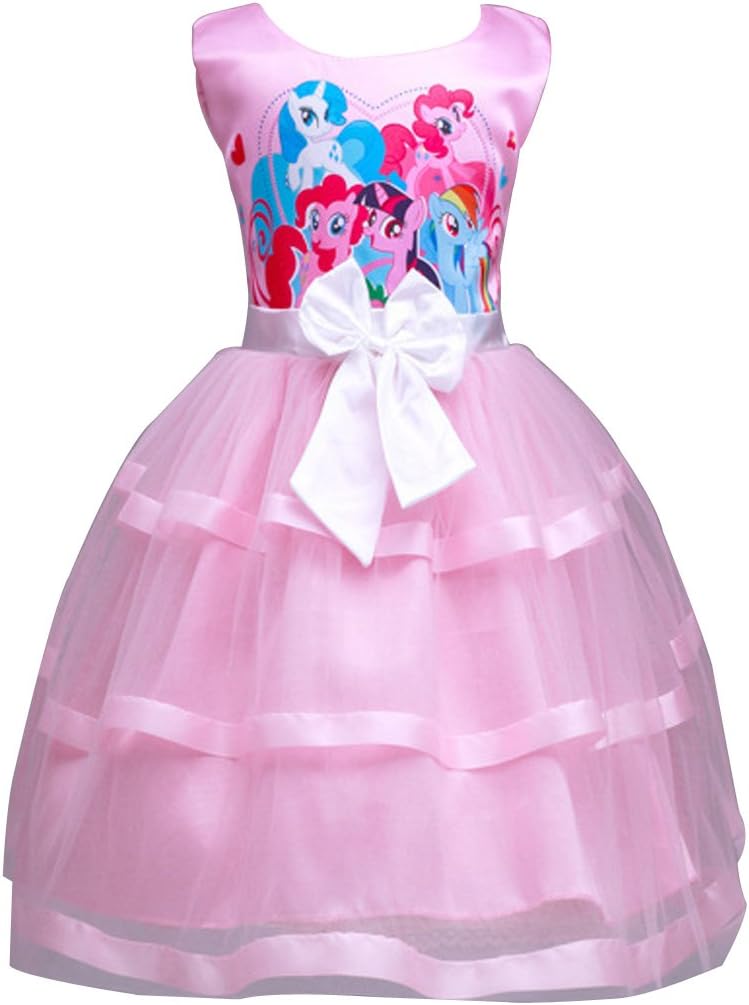 LEMONBABY Little Girls Unicorn Sleeveless Princess Birthday Lace Dress 2y-7y
