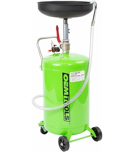 20 Gallon Waste Oil Drain Tank - Air Operated, Adjustable Funnel (38-65"), 360° Wheels, With Toolbox, Yellow