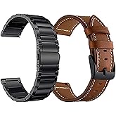 YEEJOK Compatible for Samsung Galaxy Watch 7 6 5 4 FE Bands 44mm 40mm Metal+Leather, Galaxy Watch 6/4 Classic Bands 47mm 43mm, Galaxy Watch 5 Pro Bands 45mm, 20mm Watch Straps Replacement Men Women