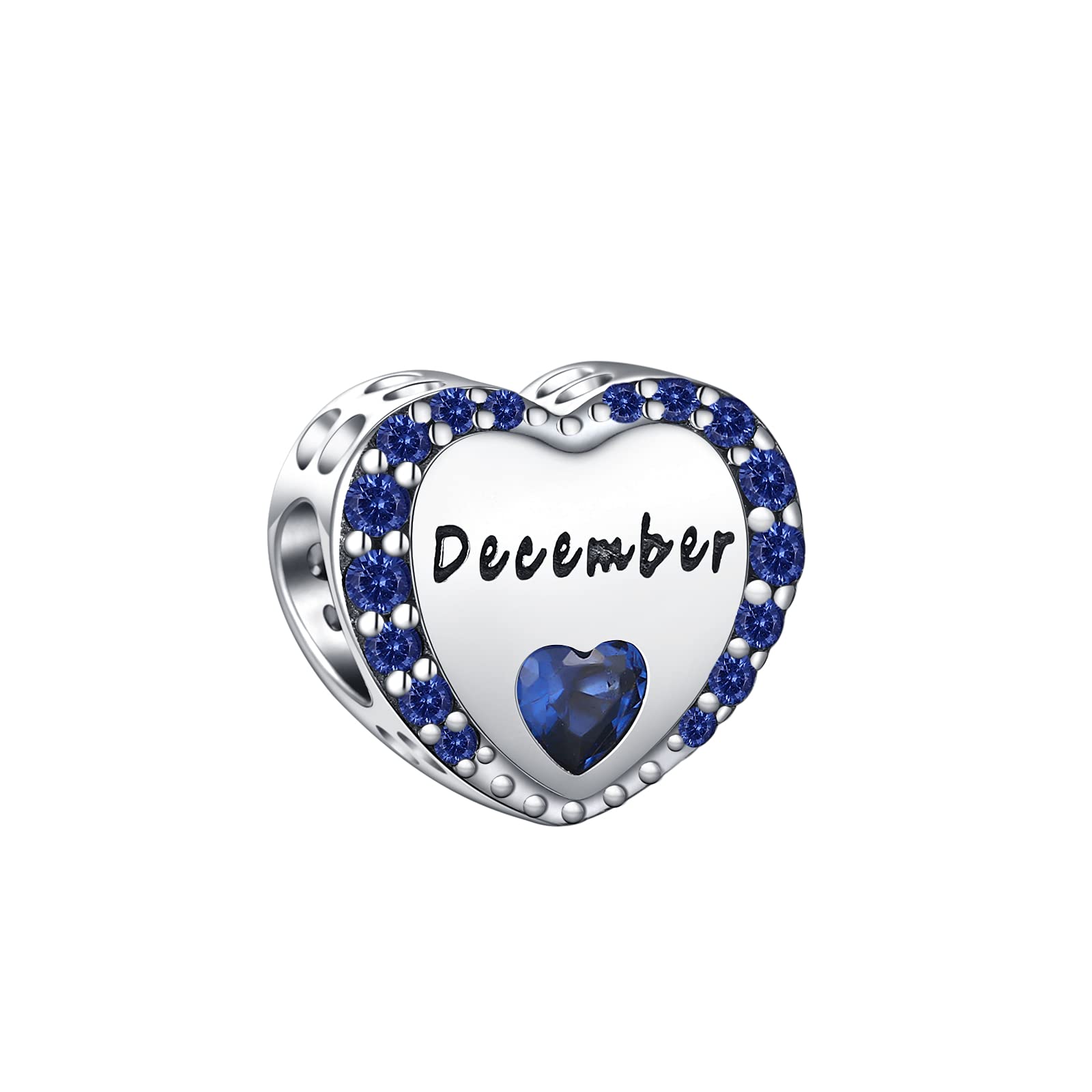 TIZU Heart Birthstone Charms to fit Bracelet 925 Sterling Silver Happy Birthday Charms Bead Gift for Women Girls