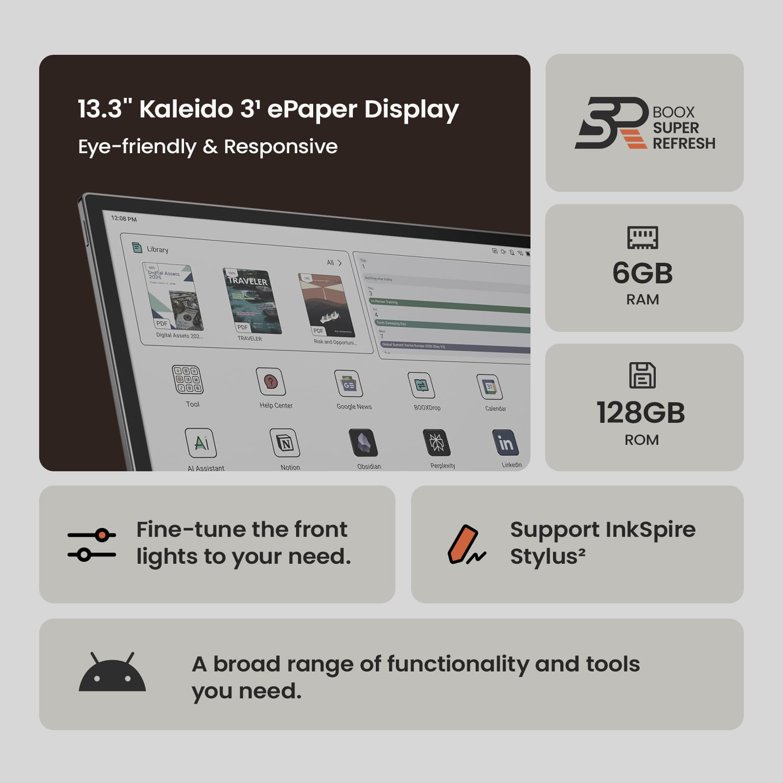 BOOX Tablet Tab X C 13.3 Color ePaper 6G 128G E Ink Notebook