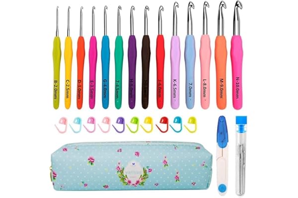 Yarniss Crochet Hooks,14 Size Crochet Set 2mm(B)-10mm(N), Ergonomic Crochet Hooks Set with Case for Beginner,Long Crochet Needles