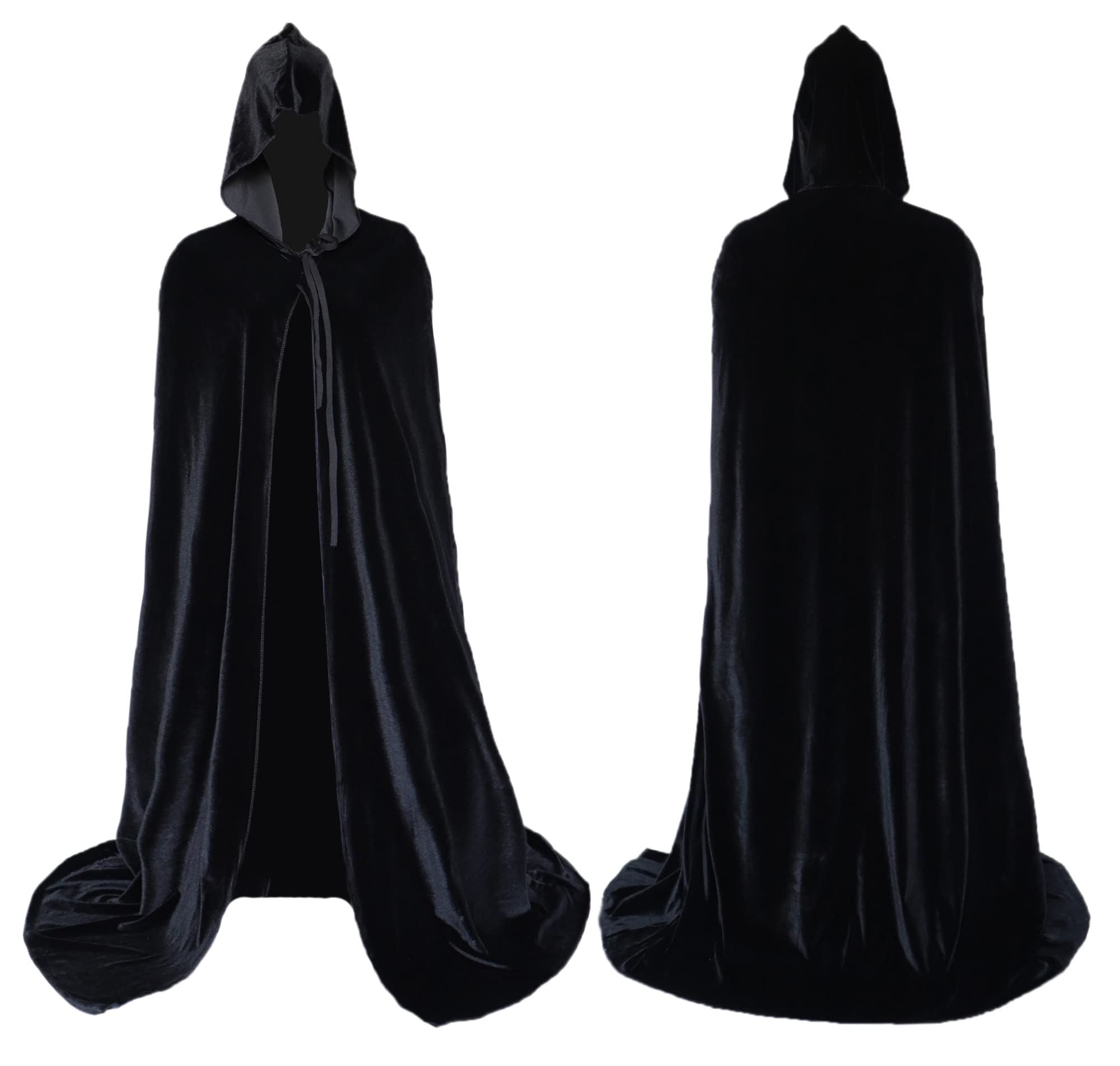 Coolwife Velvet Cloak Cape Wizard Hooded Party Halloween Cosplay Costumes for Men Women 53” (Black)