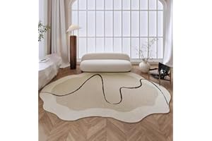 5x8 Irregular Rug Modern Minimalist Off White Brown Line Art Deco Abstract Shaped Rug for Meetingroom Bedroom Living Room Was