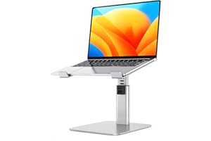 RIWUCT Laptop Stand for Desk, 8 Adjustable Height Aluminum Computer Stand, Ergonomic Laptop Riser Holder Sit to Stand Compatible with MacBook, Air, Pro and More 10"-16" Notebooks - Silver