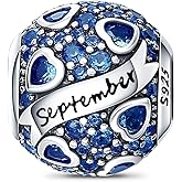 HappyStar 925 Sterling Silver Month Birthstone Charm for Bracelets Necklace,with 5A Cubic Zirconia Dangle Pendant Bead,Happy Birthday Valentine's Day