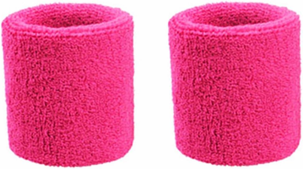HAPPYWENDY Colorful Cotton Sport Wristbands for Men and Women - 3" Athletic Terry Cloth Sweatbands in Neon Colors - Wrist Sweat Bands for Tennis, Basketball, Running, Gym (1 Pair)