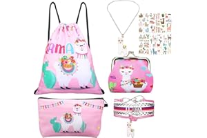 RHCPFOVR Llama Gifts for Girls Llama Drawstring Backpack,Makeup Organizer Bag,Bracelet, Necklace,Llama Keychain for Girls