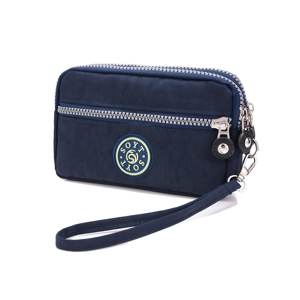 Buy Dual Layers Zipper Purse Waterproof Nylon Wristlet Bag Clutch