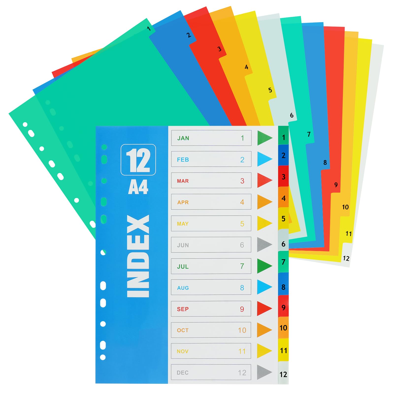OFFCUP A4 File Dividers, 3 Pack Folder Dividers, 12 Part A4 Subject Dividers Numbered 1-12 with Multipunched Reinforced Colour Tabs Folder Dividers Plastic Binder Dividers (6 Colour)