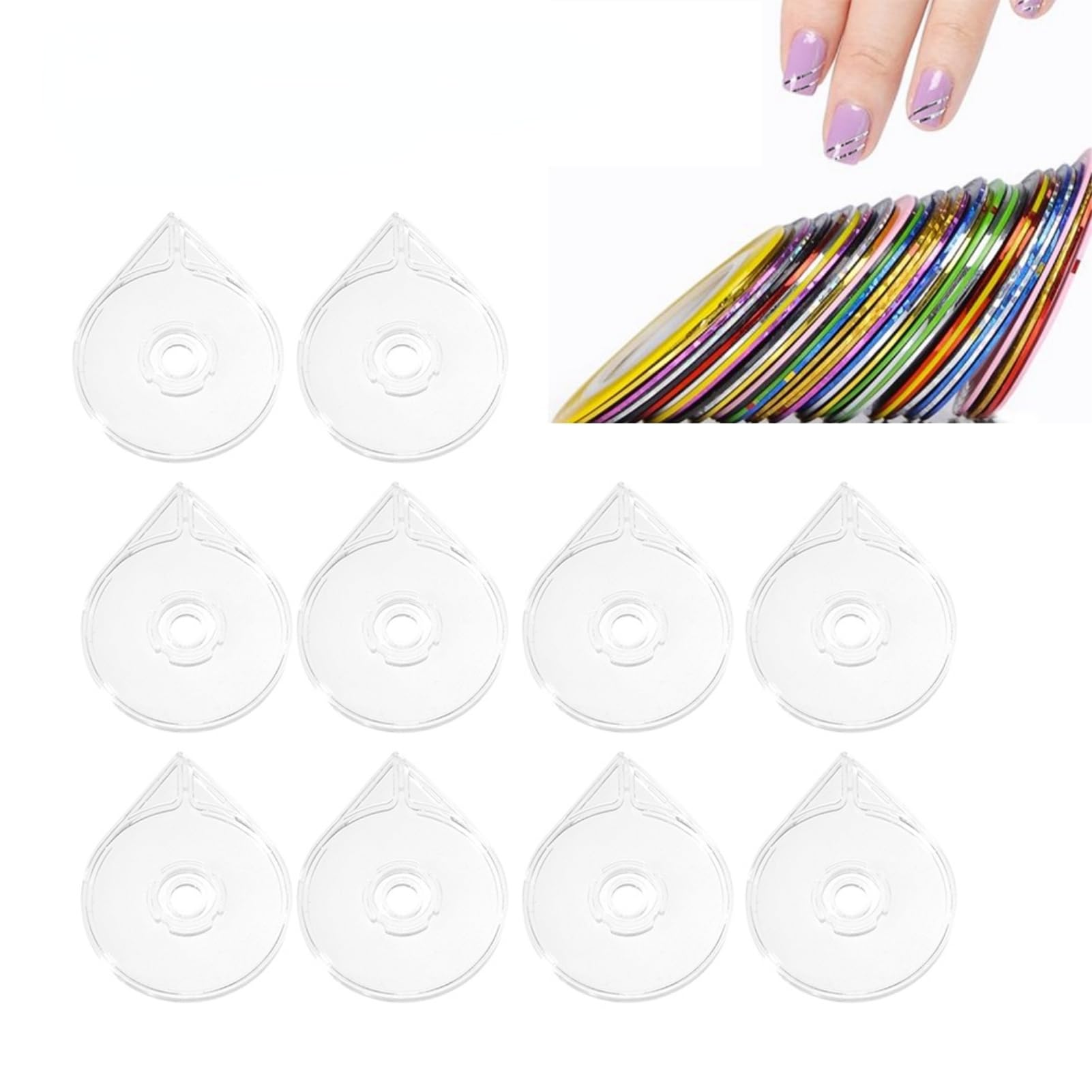 10pcs Nail Art Striping Tape Line Dispenser, Manicure Stickers Roller Case, Nail art Assist Tools