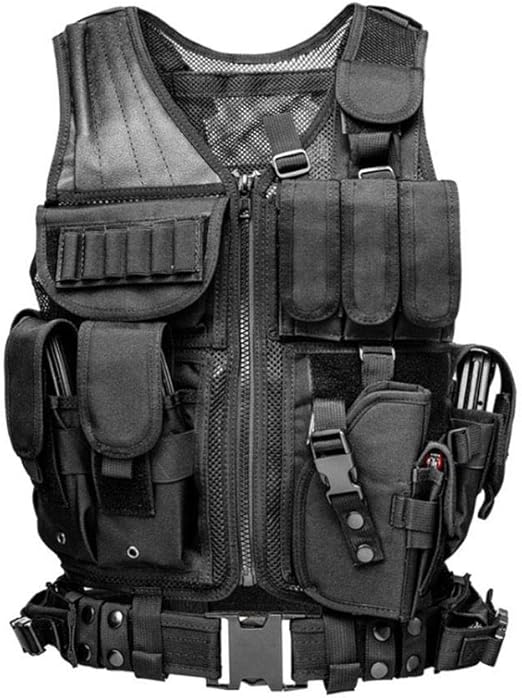 Haodene MultiPurpose Mens Black Tactical Vest Adjustable Army Assault
