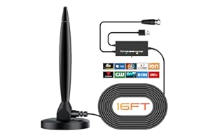 AQUARIO TV Antenna Indoor, 2026 Digital HD TV Antennas for Local Channels for Smart & Old TVs with Amplifier Signal Booster, Easy to Install, Long Range Reception, Supports 4K 1080p, 16ft Cable