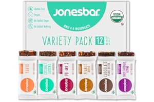 JONESBAR Organic Plant Based Protein Bars | 6 Flavor Variety Pack | Fruit & Nut Bar, Kosher, Gluten Free, Breakfast Bars, School Snacks, Vegan Snack & Healthy Snacks for Adults and Kids (Pack of 12)
