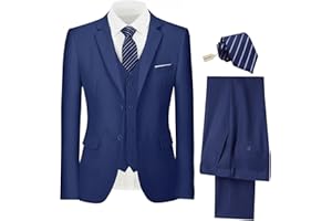 PYIUHS Mens Suit 3 Piece Set Slim Fit Wedding Groomsmen Suit for Men Two Buttons Suits Set Solid Jacket Vest Pants with Tie