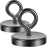 Neosmuk Magnetic Eye Bolt Hooks, 130lb Cruise Cabin Hooks, Black 2 Pack | Extra strong magnet eyelet hangers for cruise cabins, refrigerators, lockers, and other magnetic metal surfaces.