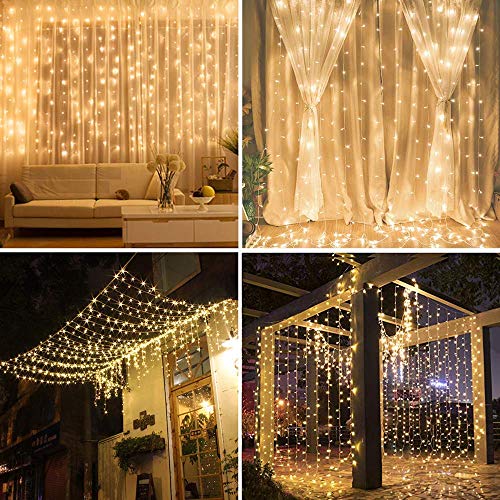 TOFU 300 LED Window Curtain String Light, Twinkle Icicle Fairy Lights for Wedding, Homes, Party, Bedroom, Outdoor Indoor Wall Christmas Decorations, 9.8ft x 9.8ft (Warm White)
