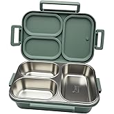 18/8 Stainless Steel Lunch Box & Bento Box for Kids & Adults - 25oz- with Leakproof Condiment Container - 3 Compartmentcute with Dinosaur Cartoon Pattern for School, Office & Outdoor -Dishwasher Safe