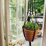 Koitoy 6 Pack Macrame Plant Hangers Black Cotton Rope Indoor Outdoor view 4