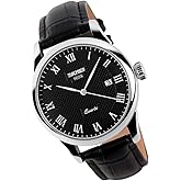 SKMEI Watch for Men Business Dress Classic Fashion Casual Black Leather Quartz Analog Waterproof Calendar Date Light Simple Wrist Watches Dad Fathers Gifts