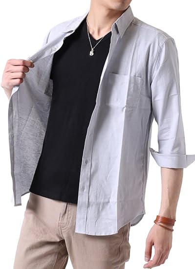 Amazon Co Jp アーケード Arcade メンズ 綿麻リネン ストレッチ オックス 七分袖シャツ 綿麻シャツ カジュアルシャツ Xl アイスグレー 服 ファッション小物