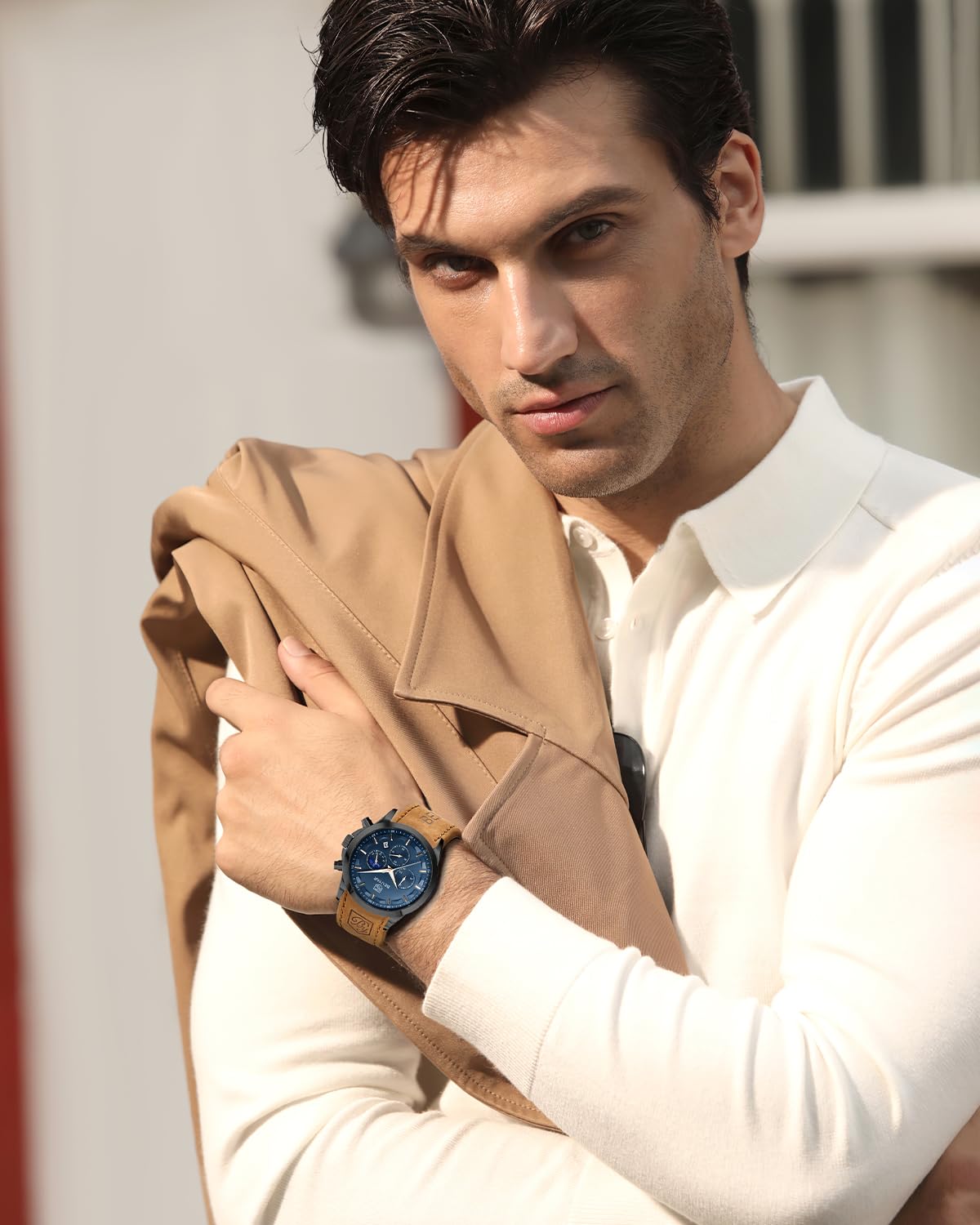 BENYAR Herren Uhr Chronograph Analog Quarz Wasserdicht Leuchtende Datum Herrenuhren Stilvolle Lederband Armbanduhr Elegantes Business Uhren Geschenk für Männer