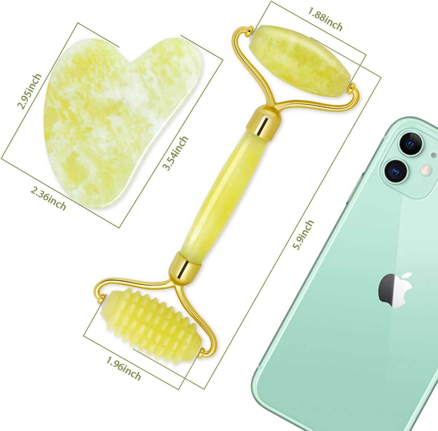 Gua Sha and Jade Roller Set, Face Roller, Face Massager Jade Stone Facial Roller for Eye Puffiness Treatment Skin Tightening - Image 4