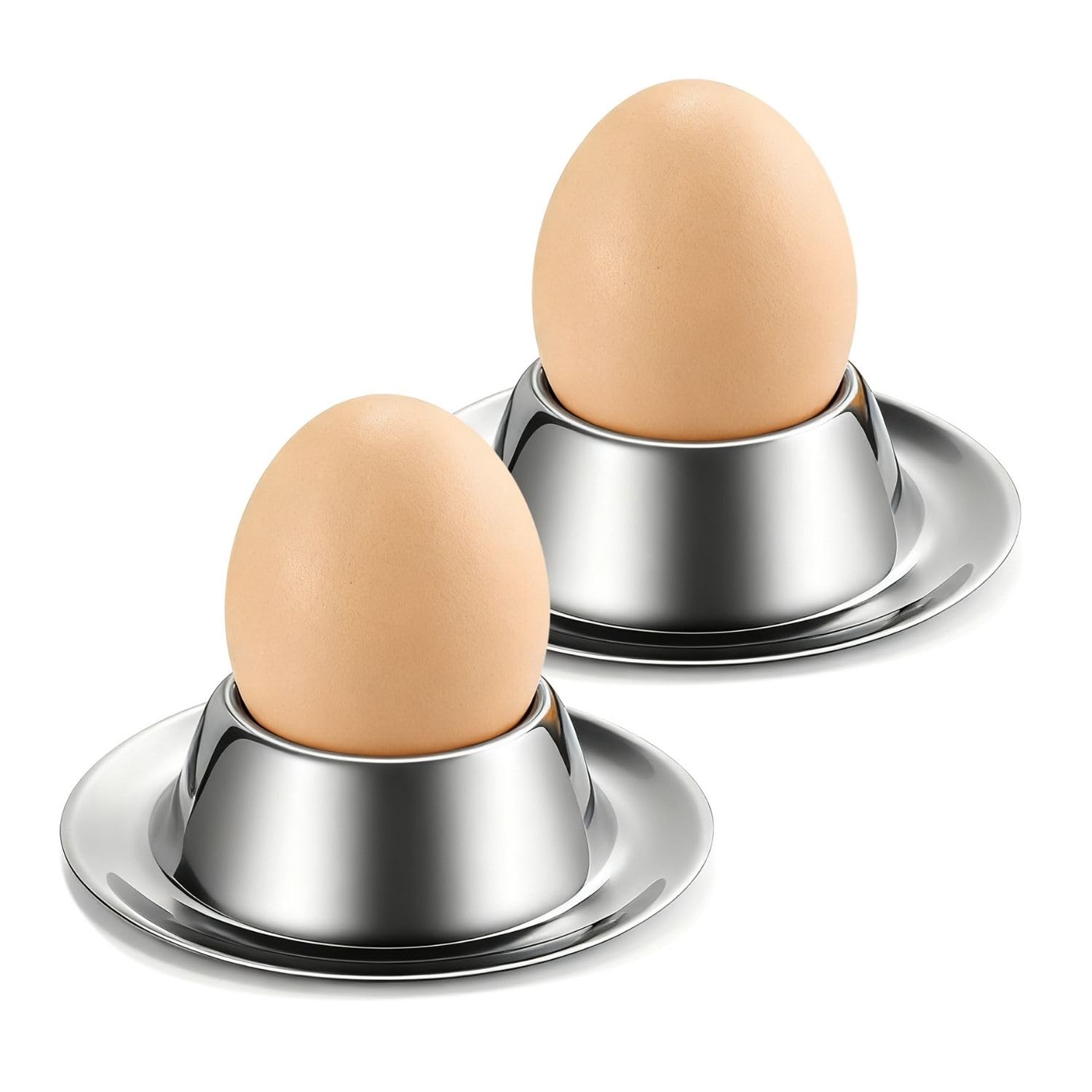 Flexzion Flexzion Egg Cups for Soft Boiled Eggs - Set of 2 Stainless Steel Egg Cup - Stackable Hard Boiled Egg Holder with Base for Serving, Breakfast, Brunch — image 1