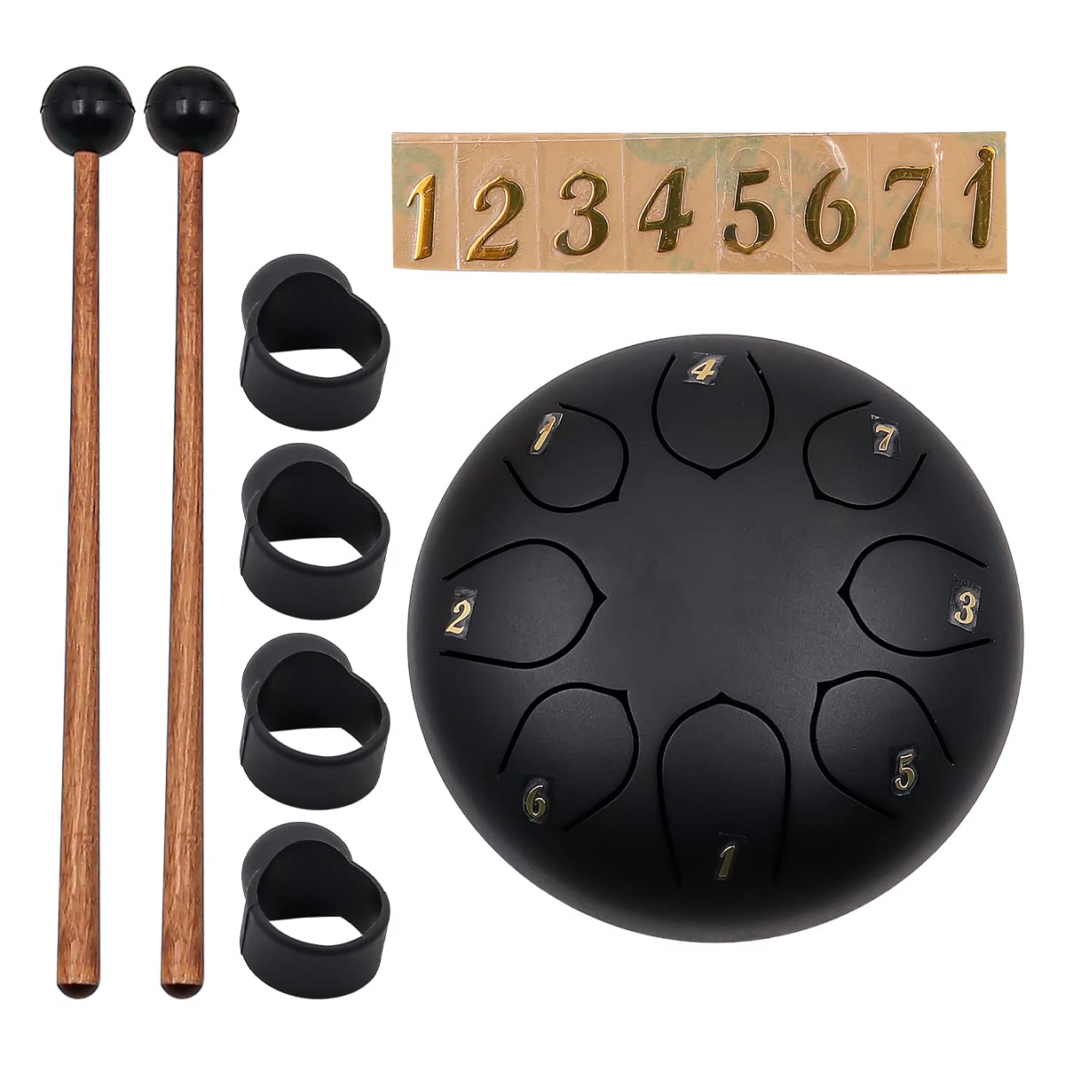 Alnicov Steel Tongue Drum 6inch Tongue Drum Music Score kit for Kids Preschool Activities Drum Instrument Steel Tongue Drum（Black）