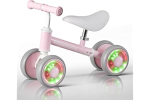 AMAZINGJOY Balance Bike for 1 Year Old Boys Girls Colorful Lighting Baby Balance Bike Toys First Ride on Toys 10-24 Month Toddler 12-24 Month First Bike Infant Birthday Gift Baby Walker Bike with Adjustable Seat