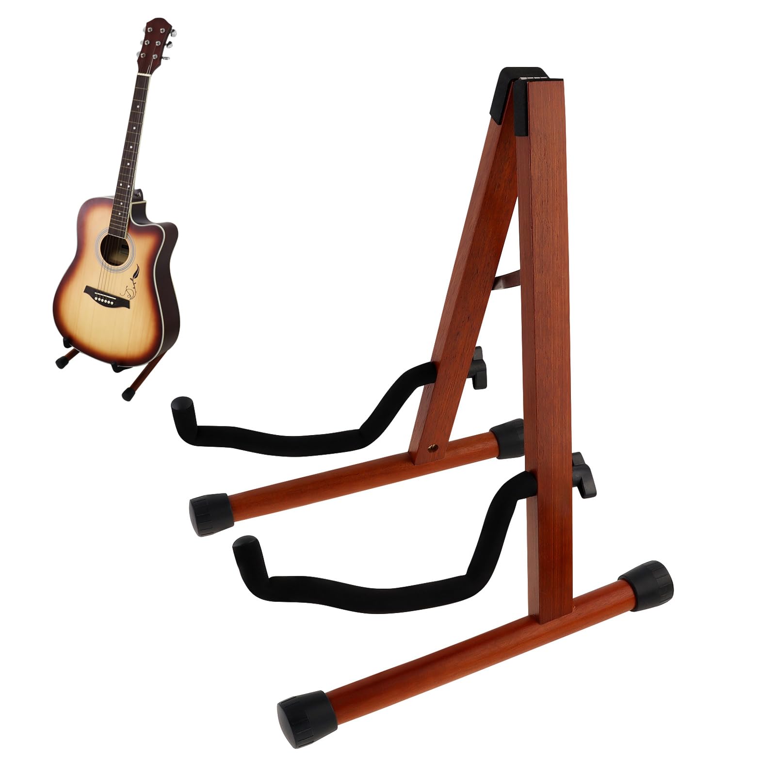 MuzcYM Wood Guitar Stand, A-Style Folding Acoustic Electric Floor Guitars Stand, Wood Single Guitar Holder with Foam Padded for Acoustic Electric Classical Guitar Bass