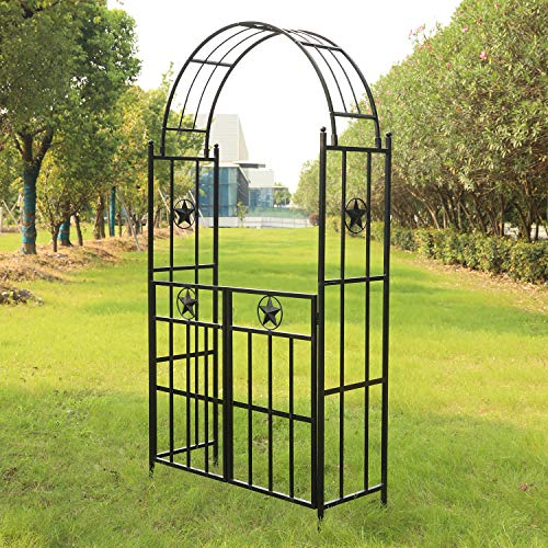 Peachtree Press Inc Metal Garden Arbor Trellis with Gate 7'5''H x3'7''W Arch Garden Arbour Pergola for Climbing Plant Outdoor Lawn Backyard