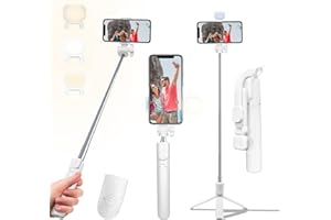 BOLLOVE Selfie Stick Tripod, 40 in Retractable Tripod for iPhone with Wireless Remote Control & Light, Portable Phone tripods for Photograph, Live Streaming, Video Recording, Compatible with All Cellphones