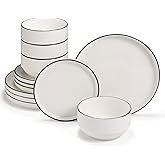 Vase and Vessel Ceramic Dinnerware Set, 12-Piece Service for 4, Round, Microwave and Dishwasher Safe, Cambridge Classics (French)