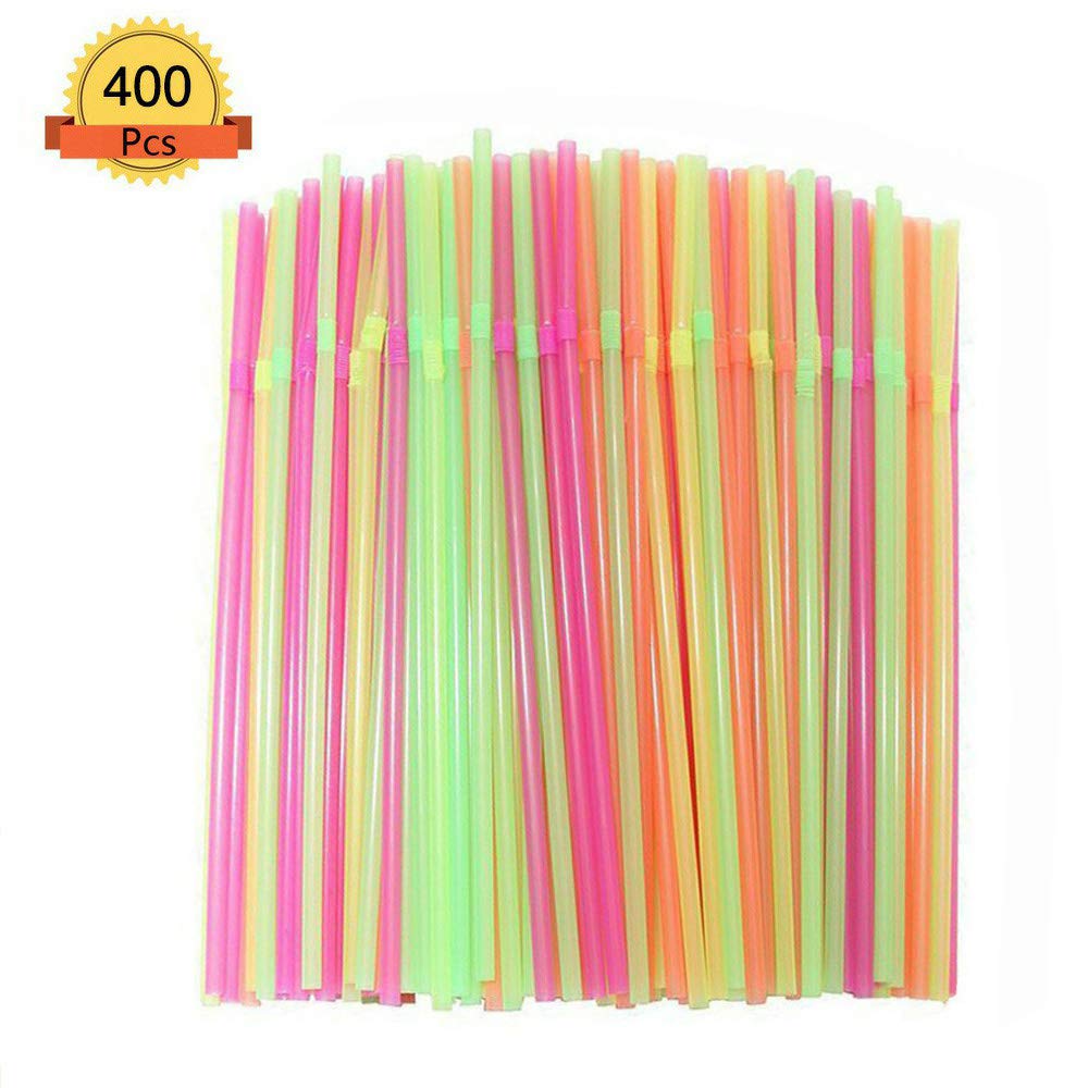 400pcs Flexible Plastic Straws Disposable Straws PA Free Bulk