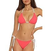 Lucky Brand Womens Clear Lines Reversible Triangle Top and Tie Side Bottom Bikini Set, Adjustable, Bikini Sets for Women