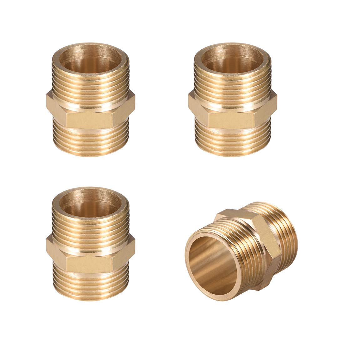 sourcing map Brass Male to Male Straight Pipe Hex Fitting G 3/4 x G 3/4 Male Thread Connector 4pcs