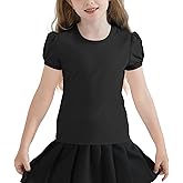 QBK Girls Cotton T Shirts 2T-12Years, Puff Sleeve Crew Neck Tops for Toddlers & Kids