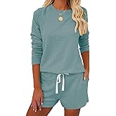 Metietila Women’s Long Sleeve Pajamas Set PJ Sets Casual Pullover and Shorts PJs Jogger Set Sleepwear Loungewear