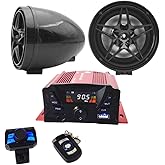 XYC 12V Motorcycle Waterproof FM USB 4 Channel 3 Inch UTV ATV Bluetooth Amplifier Sound System Audio Stereo Hand-Free Speakers Audio (2 Speakers Black)