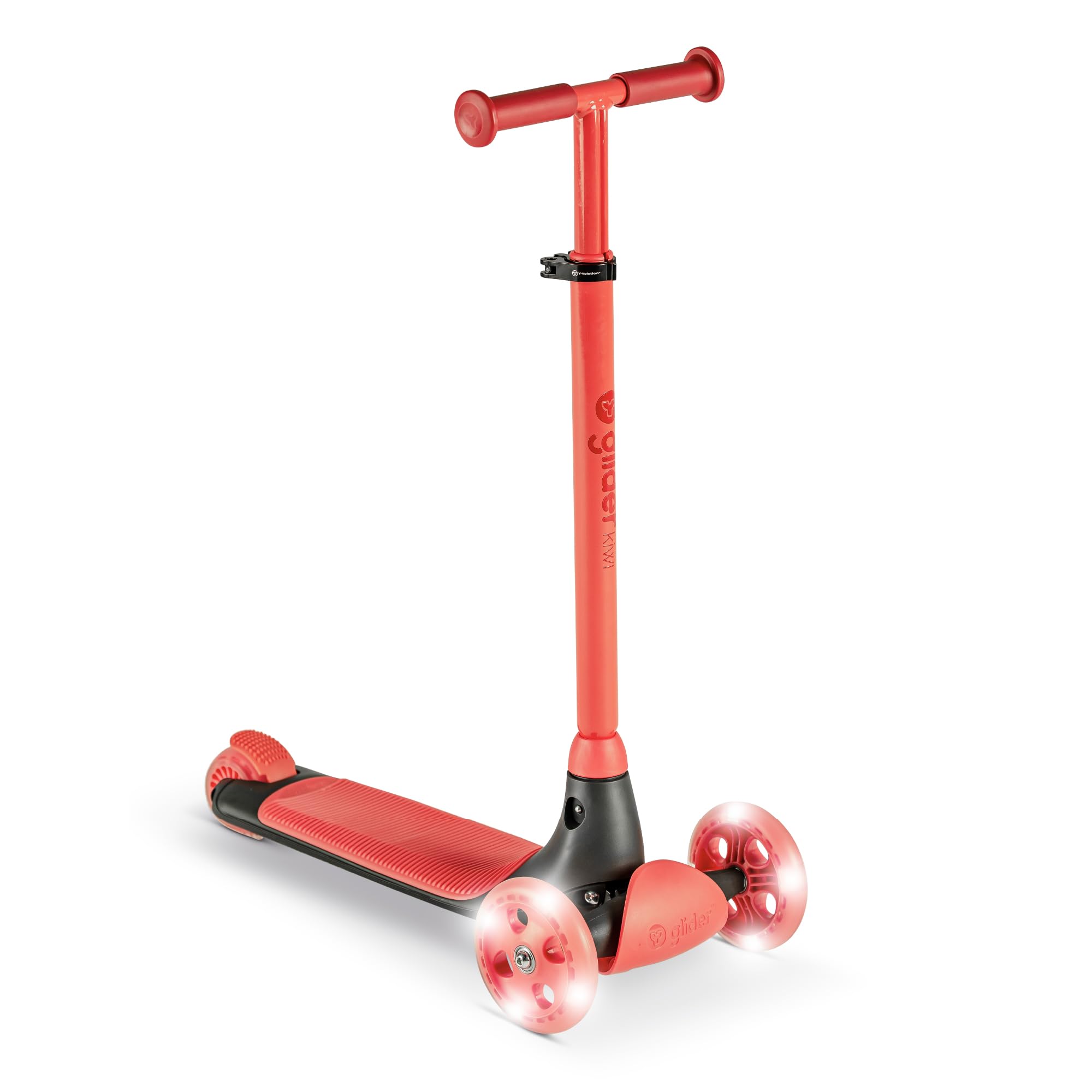 Yvolution Y Glider Kiwi Scooter for Kids Ages 3-8, 3 Wheel Scooter with LED Wheels (Red)