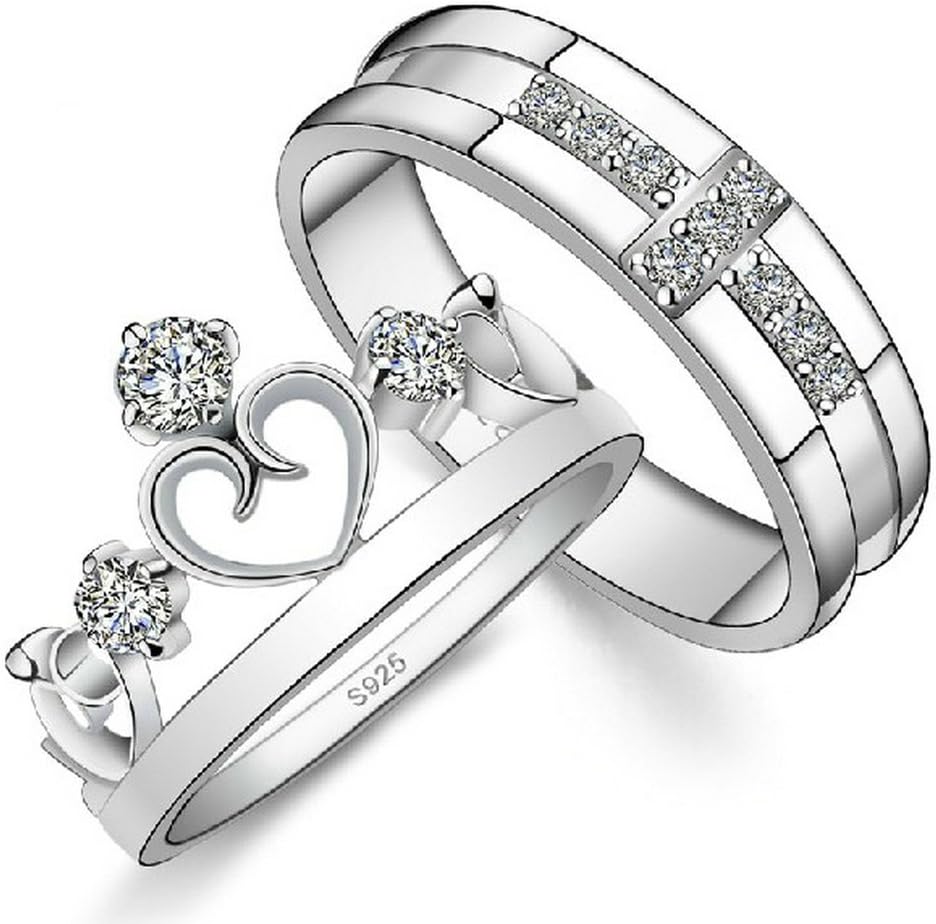 Forfamilyltd 925 Sterling Silver CZ Ring, Engraved, Couple Rings