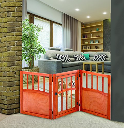 51.5'' Indoor/Outdoor Free Standing Solid Wood 3 Panel Folding Pet Gate with Door