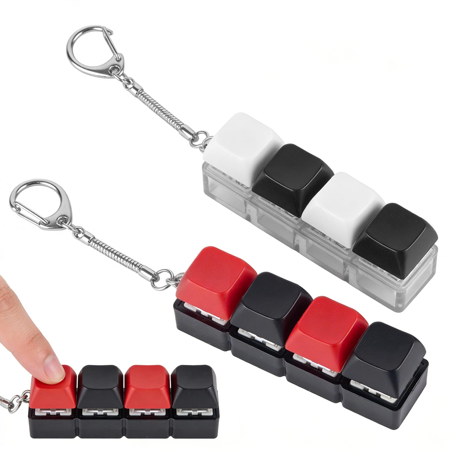 2 Pcs Keyboard Fidget Toy - 4-Button Clicky Keyboard Fidget Toy - Funny Clicker Stress Relief Toy for Focus and Decompression - Portable Fidget Keyring Toy for Office School and Travel