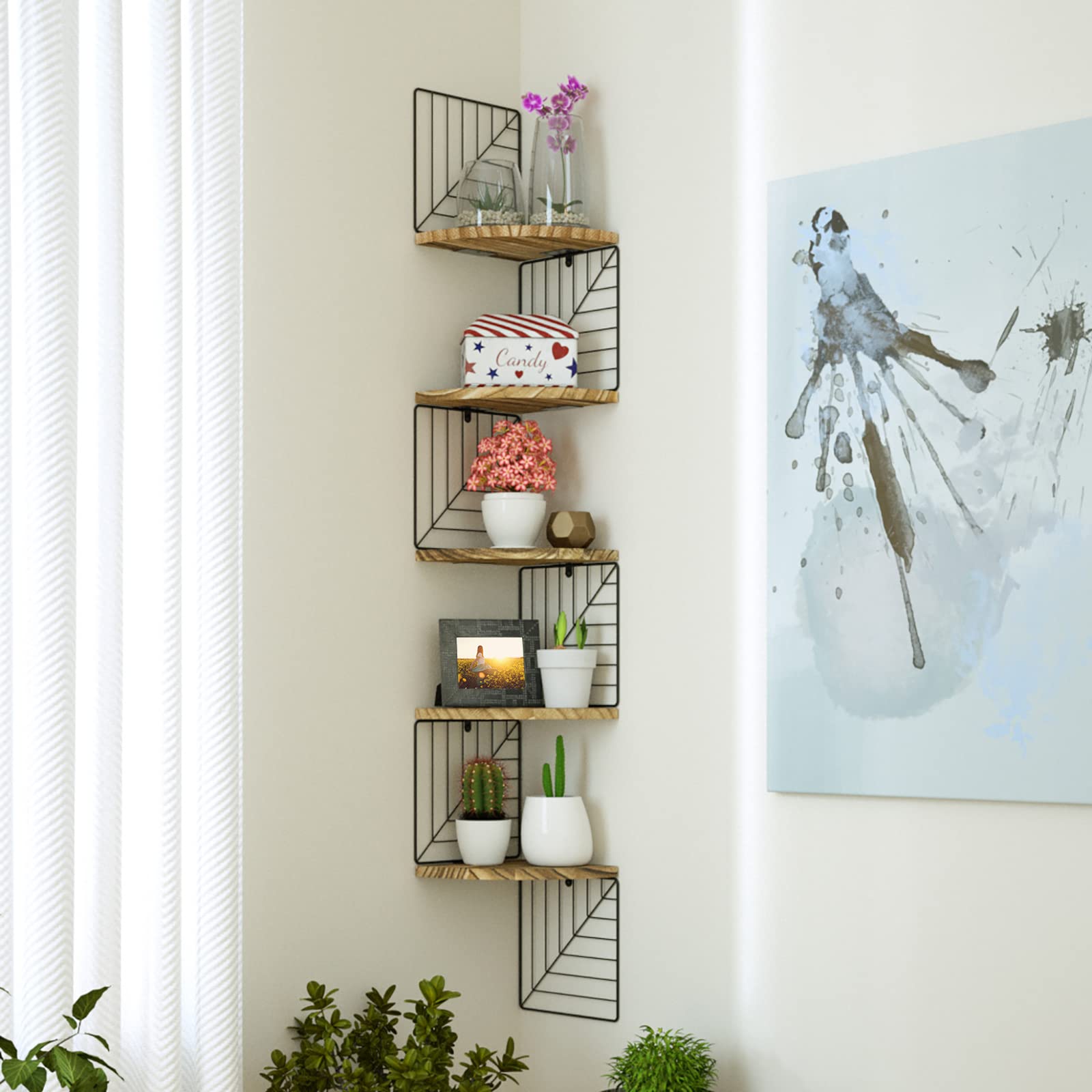 Mua Love-KANKEI Corner Shelf Wall Mount of 5 Tier Rustic Wood Floating