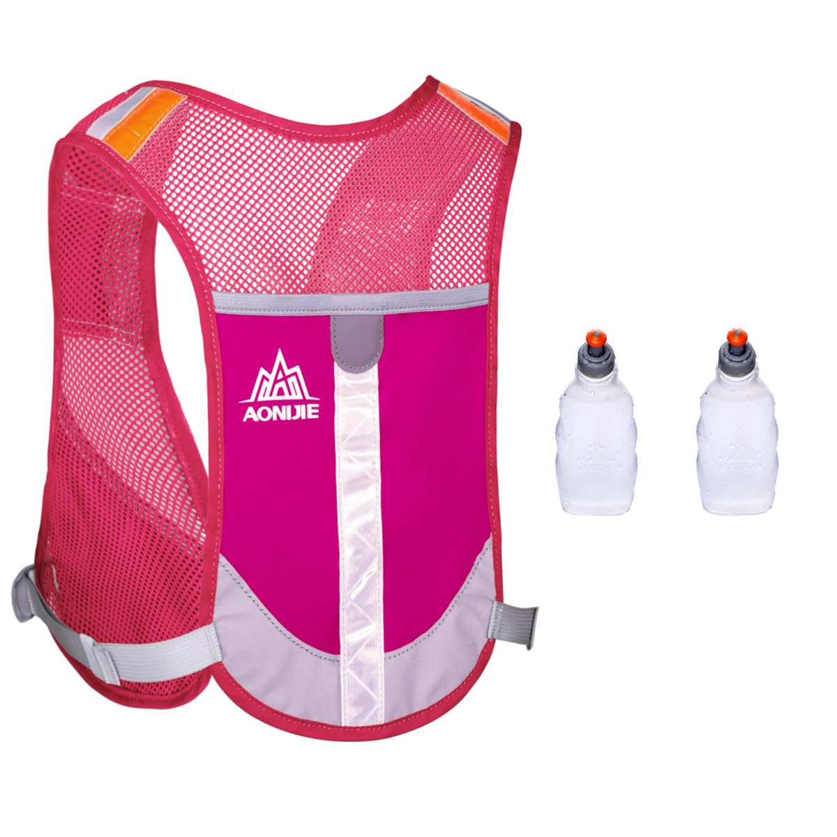 Achsoo Ultralight Reflective Running Vest Backpack Marathon Hiking Bags Hydration Pack Outdoor Sport Bag Cycling Pack (Pink + 2 Pcs 250ml Bottles)
